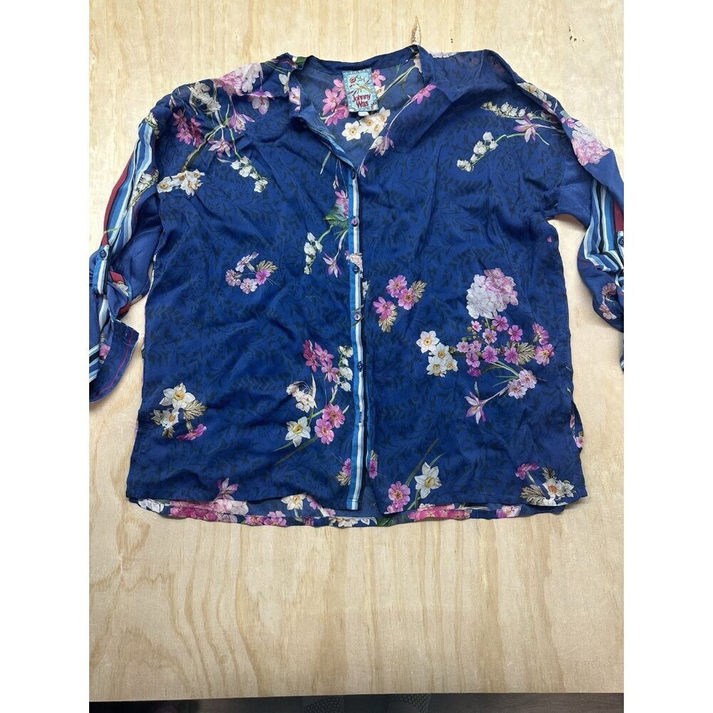 Johnny Was‎ Blouse Top Shirt Women’s Medium Cupra Rayon Floral Boho Tunic Whimsy